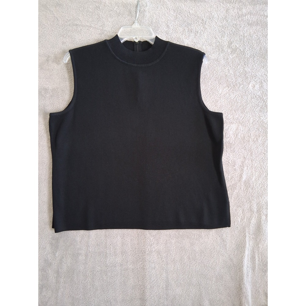 Ming Wang Knit Tank Top Women XL Black Mock Neck Zipper Back Classic Career